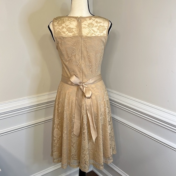 Dressy Star Sleeveless Lace Floral Print A Line Dress Tan Size Small - Picture 4 of 15